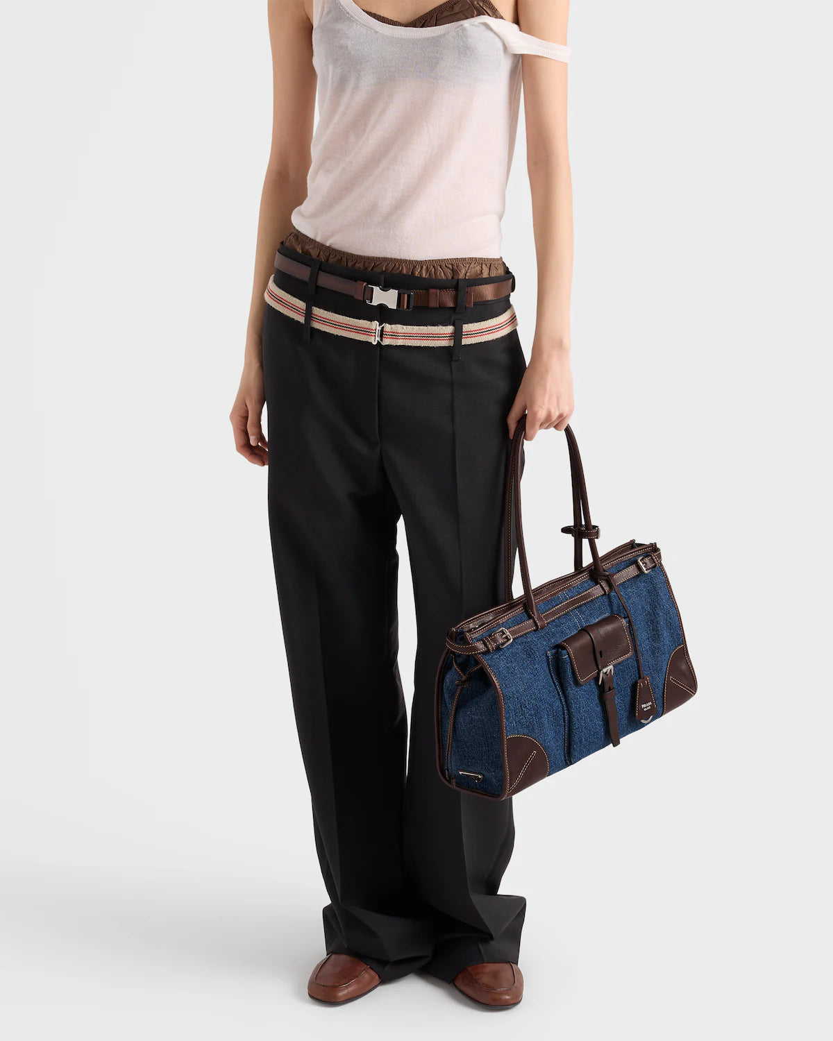 Grand sac à main Bonnie en denim et cuir