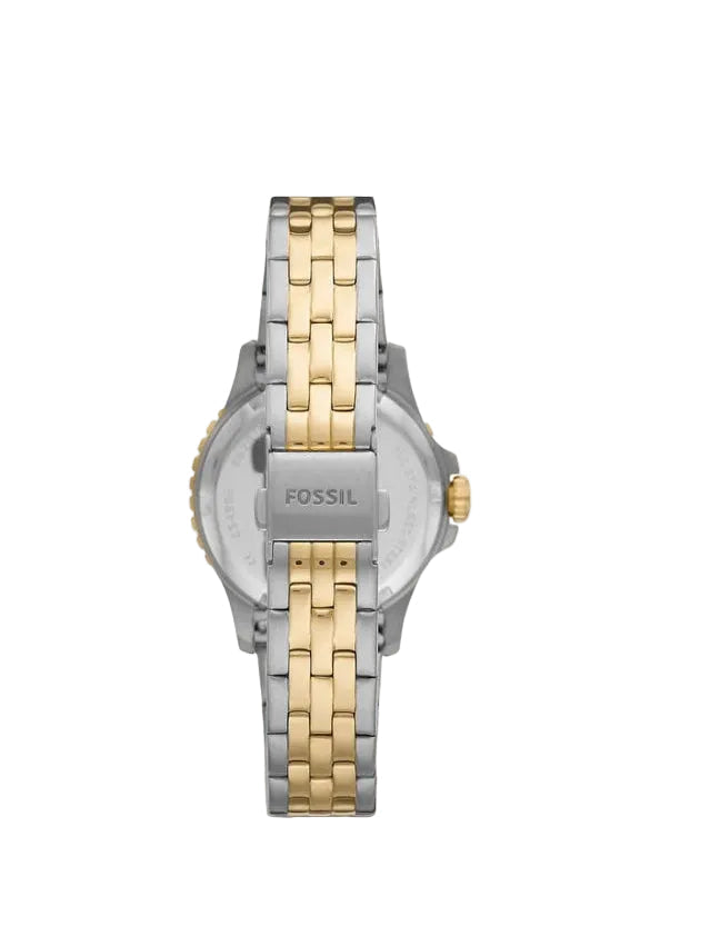 Montre pour femme Fossil ES4997 avec cadran noir orné de cristaux et bracelet en acier inoxydable bicolore