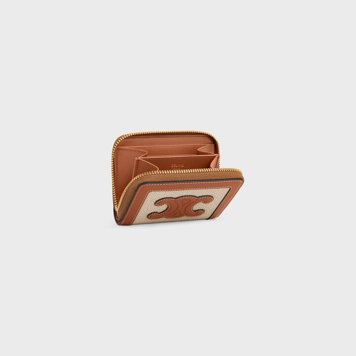 Cêlinë COMPACT ZIPPED WALLET TRIOMPHE in Textile and calfskin