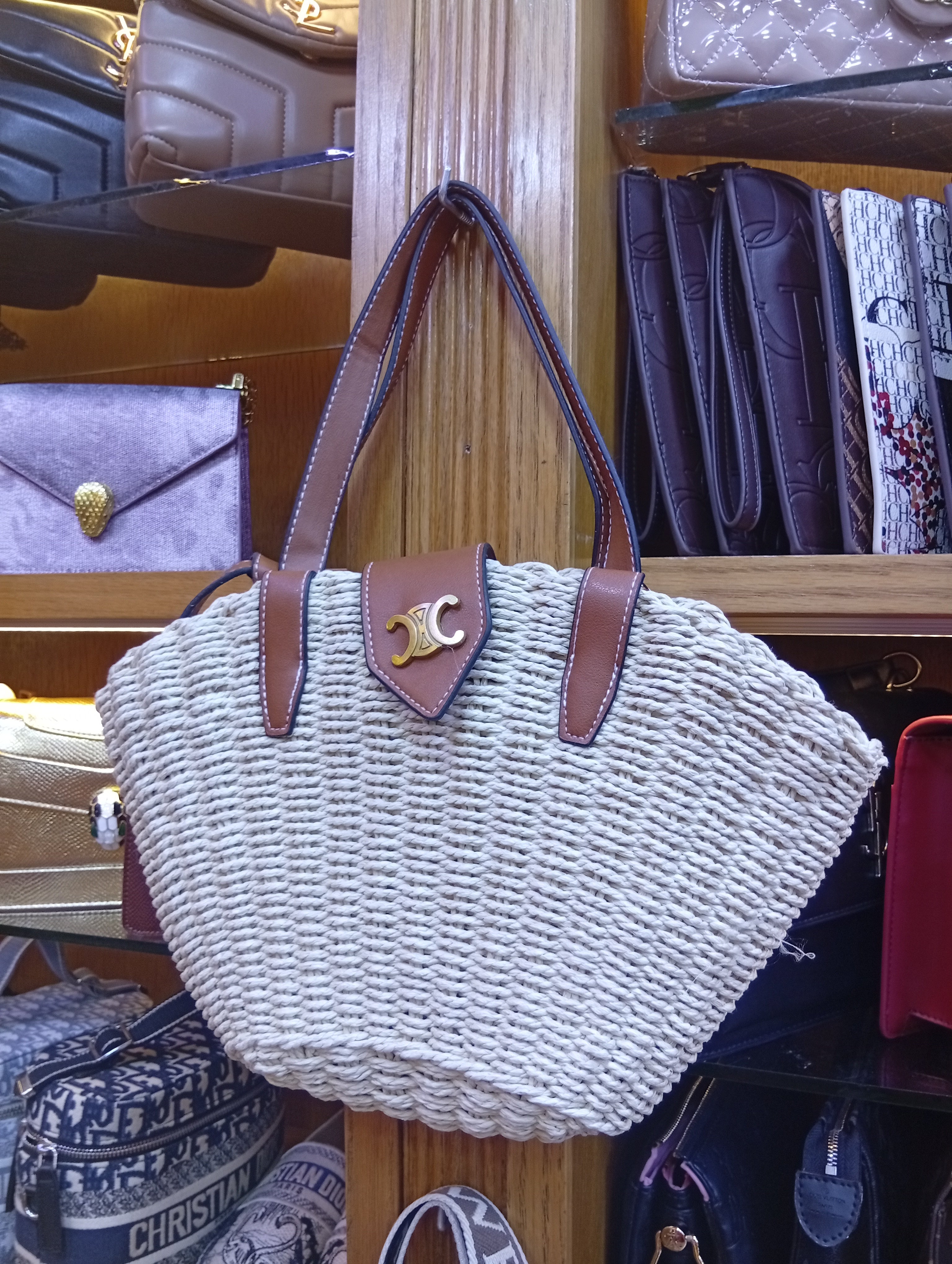CÊlÏNÈ TEEN COUFFIN in WICKER AND NATURAL CALFSKIN