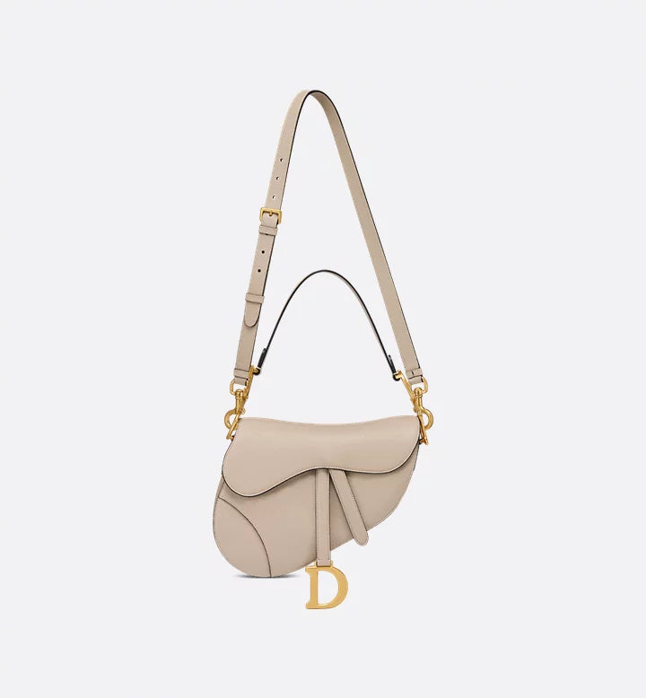 Sac Saddlê à bandoulière de veau grainé beige poudre