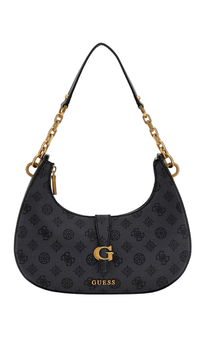 Guess Sac porté épaule Kuba zippé sur le dessus – Motif logo gris anthracite