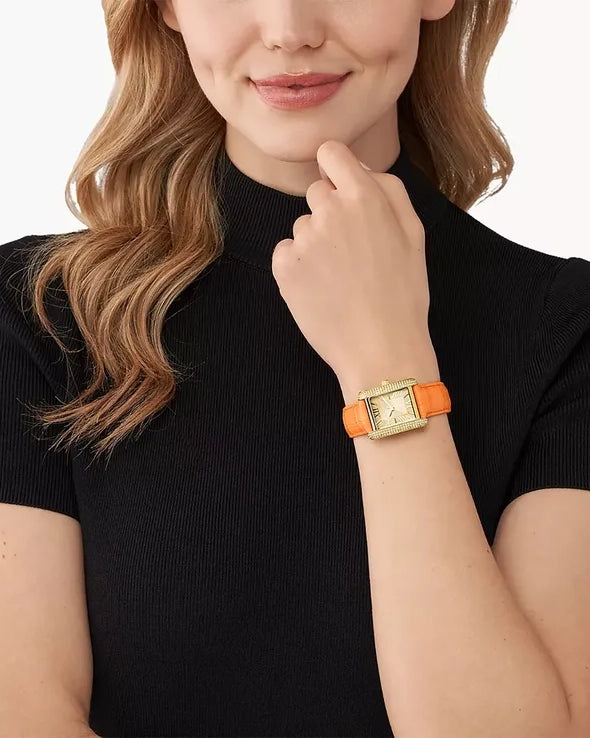 Montre Michael Kors Emery en cuir gaufré à pavé de ton or et à motif de crocodile,MK2983