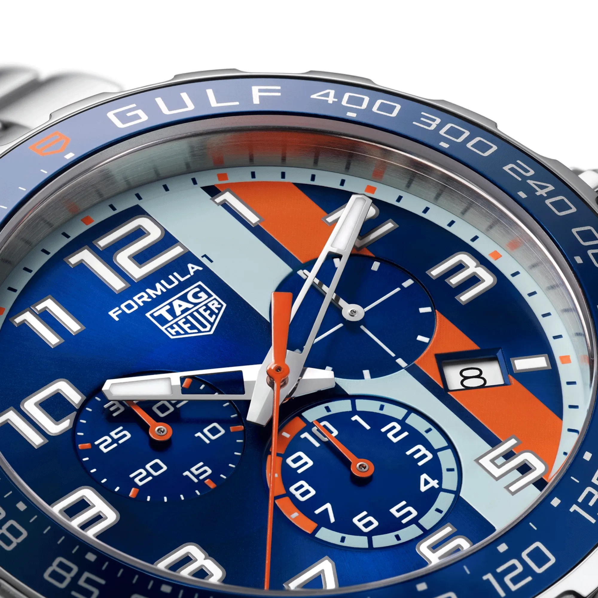 Montre TAG Heuer Formula 1 x Gulf Chronographe quartz cadran bleu bracelet acier 43 mm
