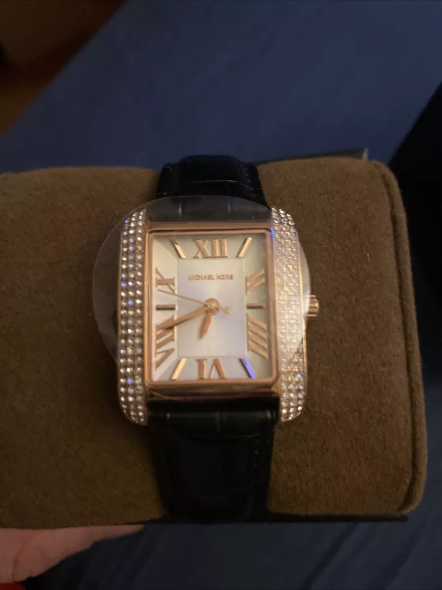 Montre Emery de Mich@el Kors à trois aiguilles, en cuir, Noir, MK2982