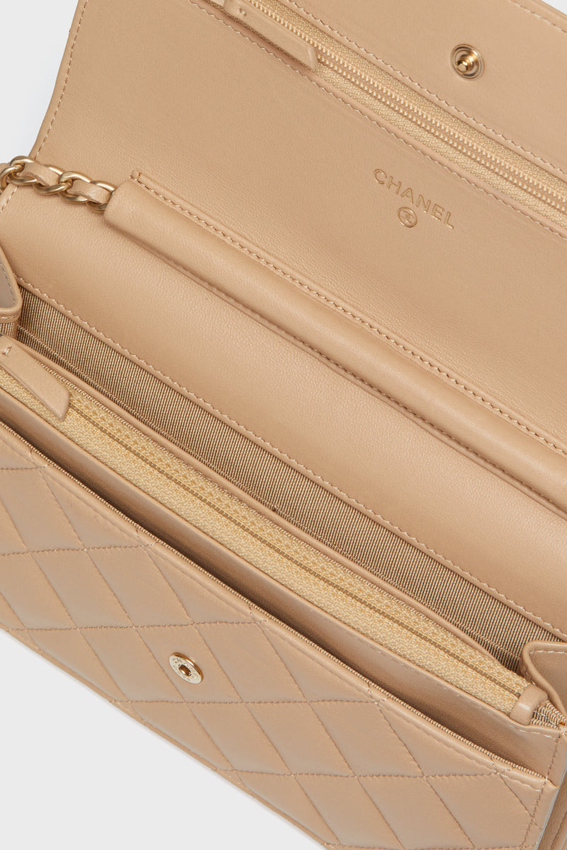 Ch@nel Portefeuille Classic « Wallet on Chain »beige matelassé