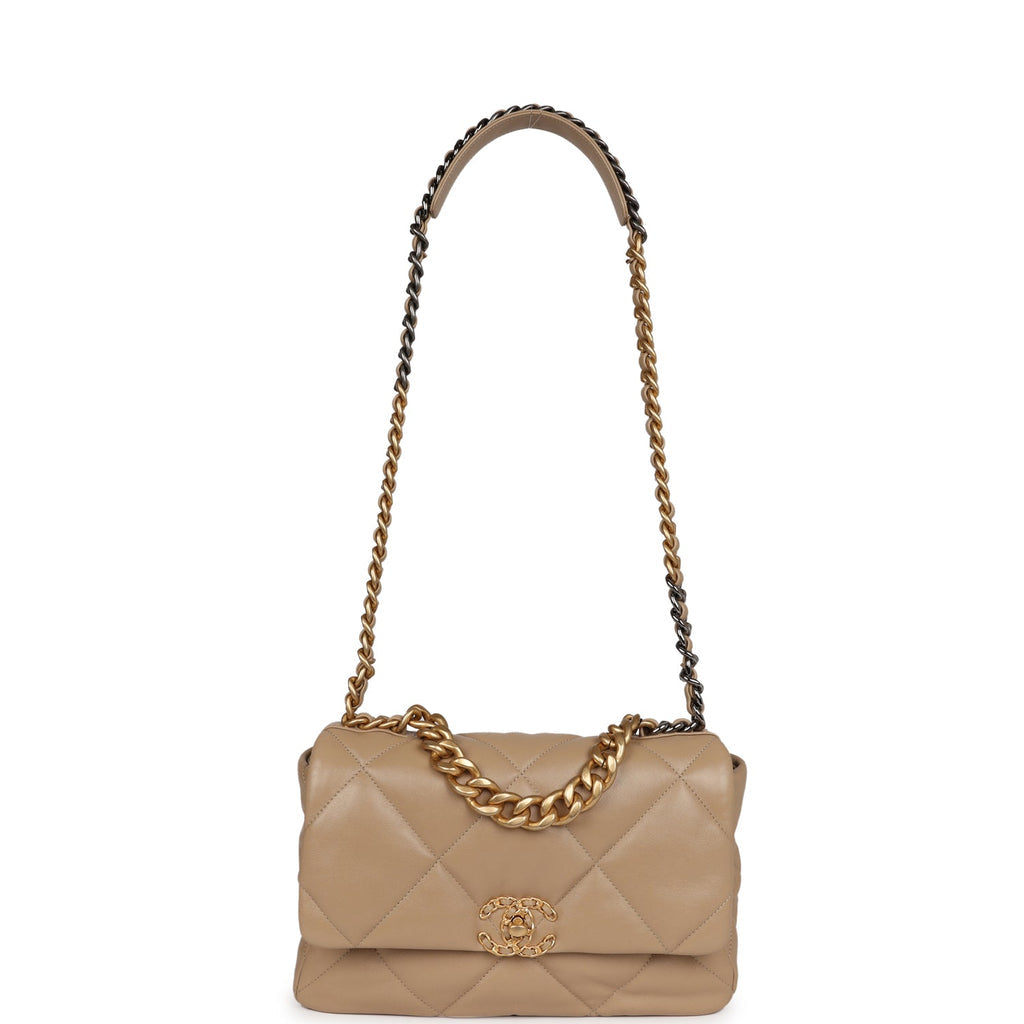 Ch@nel Large 19 Flap Bag Dark Beige Lambskin Mixed Hardware