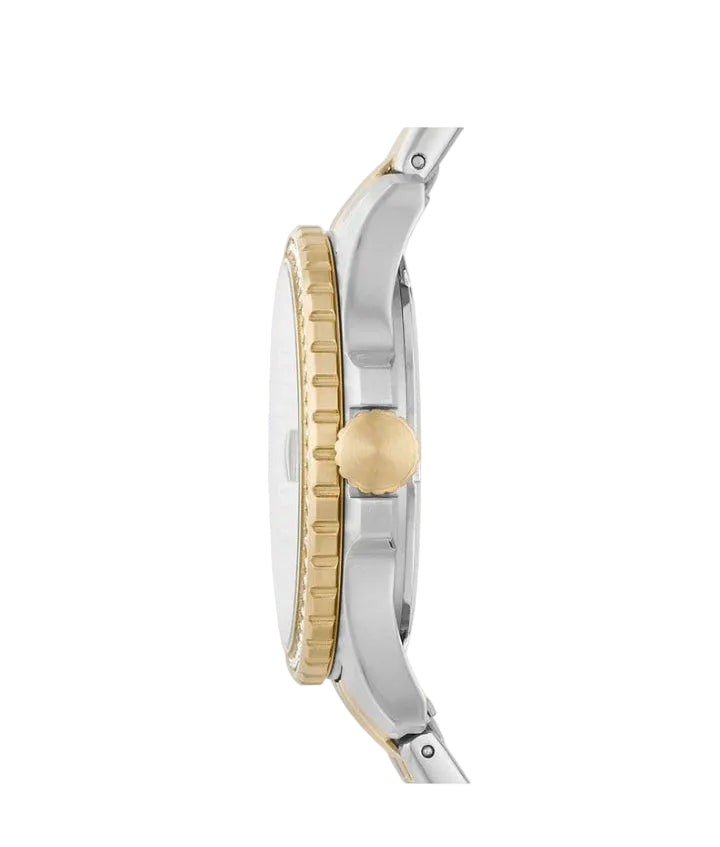 Montre pour femme Fossil ES4997 avec cadran noir orné de cristaux et bracelet en acier inoxydable bicolore
