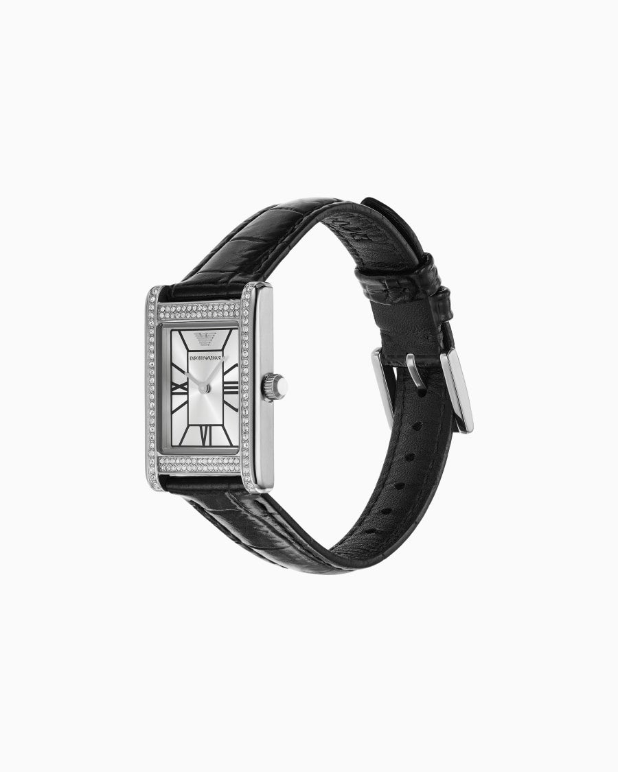 Emporio Armani Montre à deux aiguilles en cuir noir