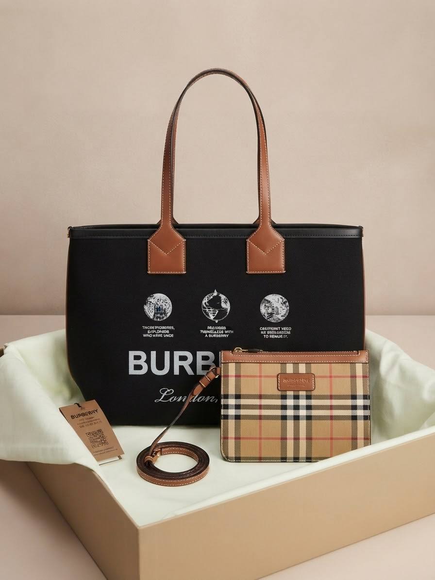 Burberry Sac cabas Heritage moyen en toile beige