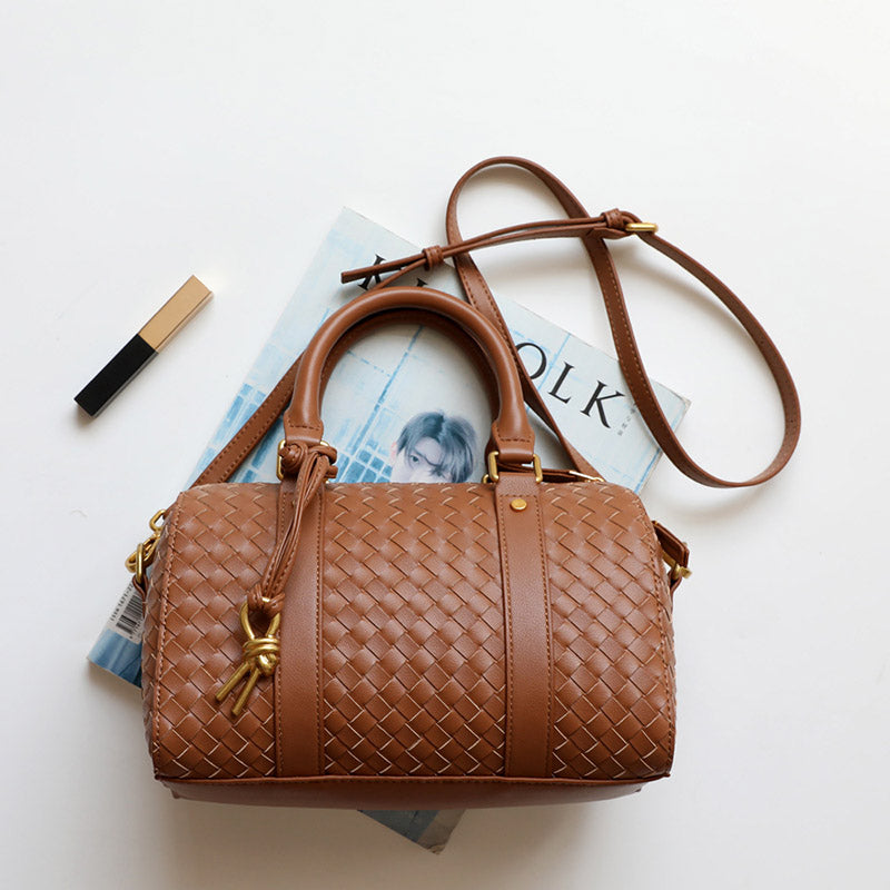 Sac à main vintage véritable tressé en forme d’oreiller pour femmes