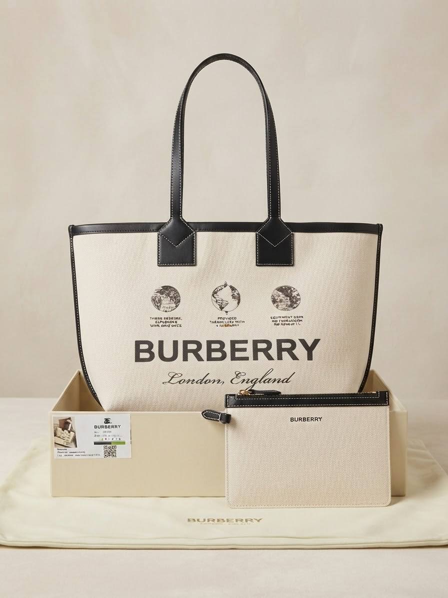 Burberry Sac cabas Heritage moyen en toile beige