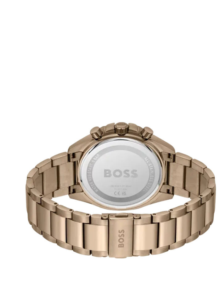 Montre Hugo Boss chronographe dorée avec bracelet à maillons