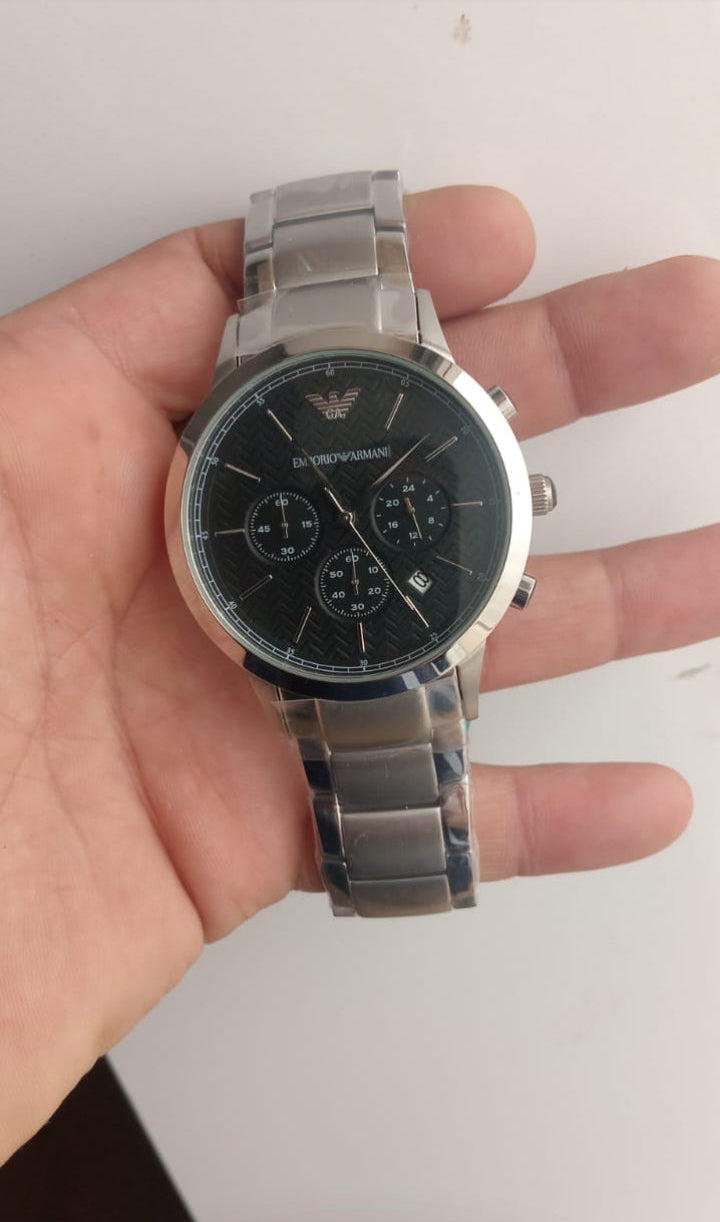 Emporio Armani Montre homme chronographe habillée, cadran noir, date AR2486