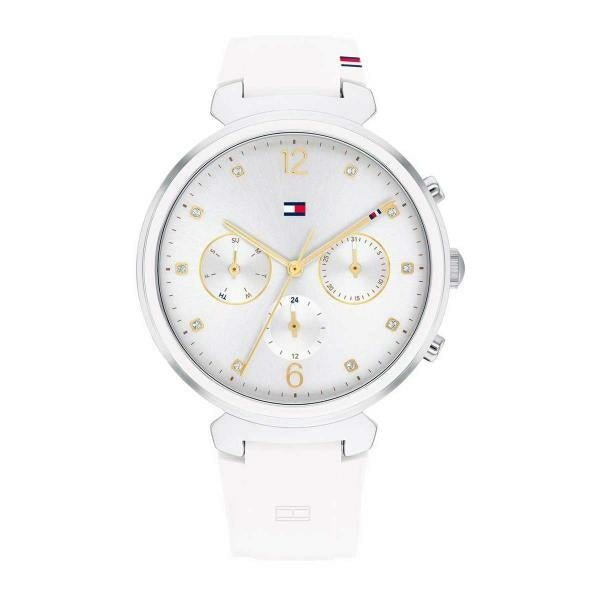 Tommy Hilfiger Women & # 39; s Montre à quartz en acier inoxydable avec sangle en silicone, blanc,