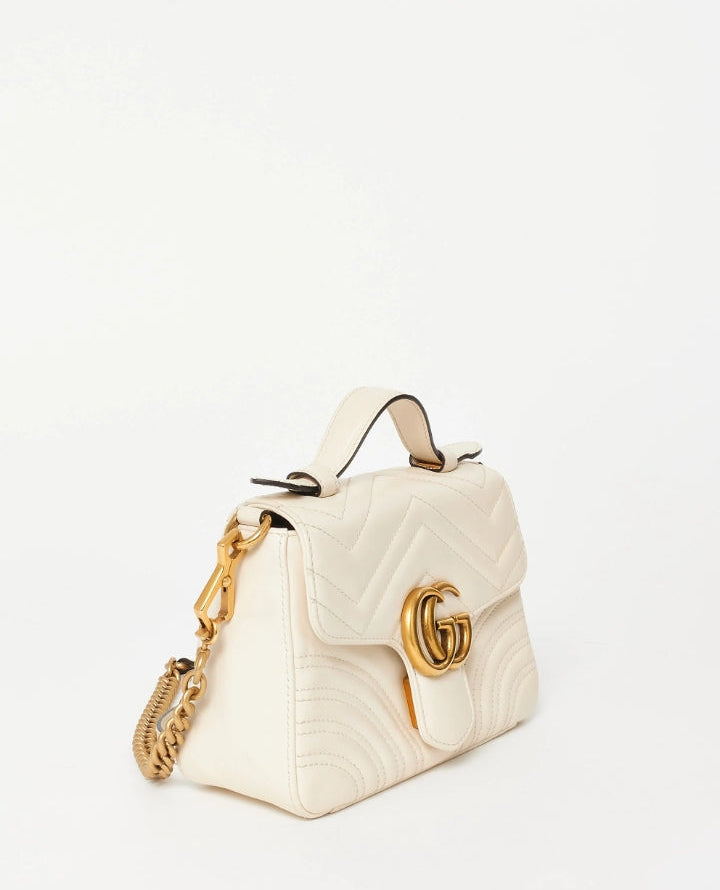 GG Sac à main GG Marmont  blanc à chevrons avec poignée supérieure